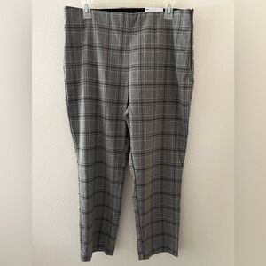 Nine West Gray Plaid High Rise Side Zip Elastic Waist Crop Career Pant 14P